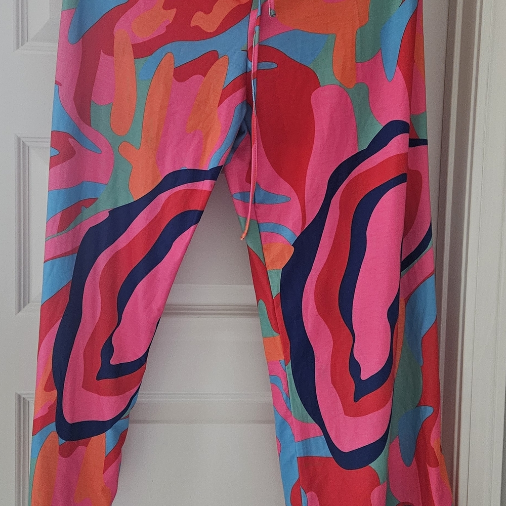 Vibrant Abstract Print Lounge Pants - Pink & Blue